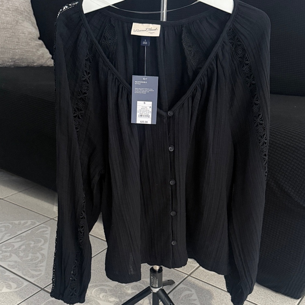 Universal Thread Black Lace-Trim Blouse